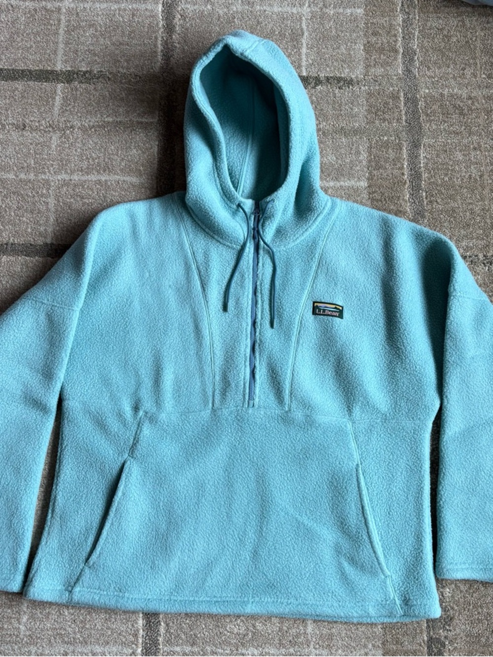 L.L.Bean Women's Katahdin Half-Zip Fleece Hoodie Teal Large Petite